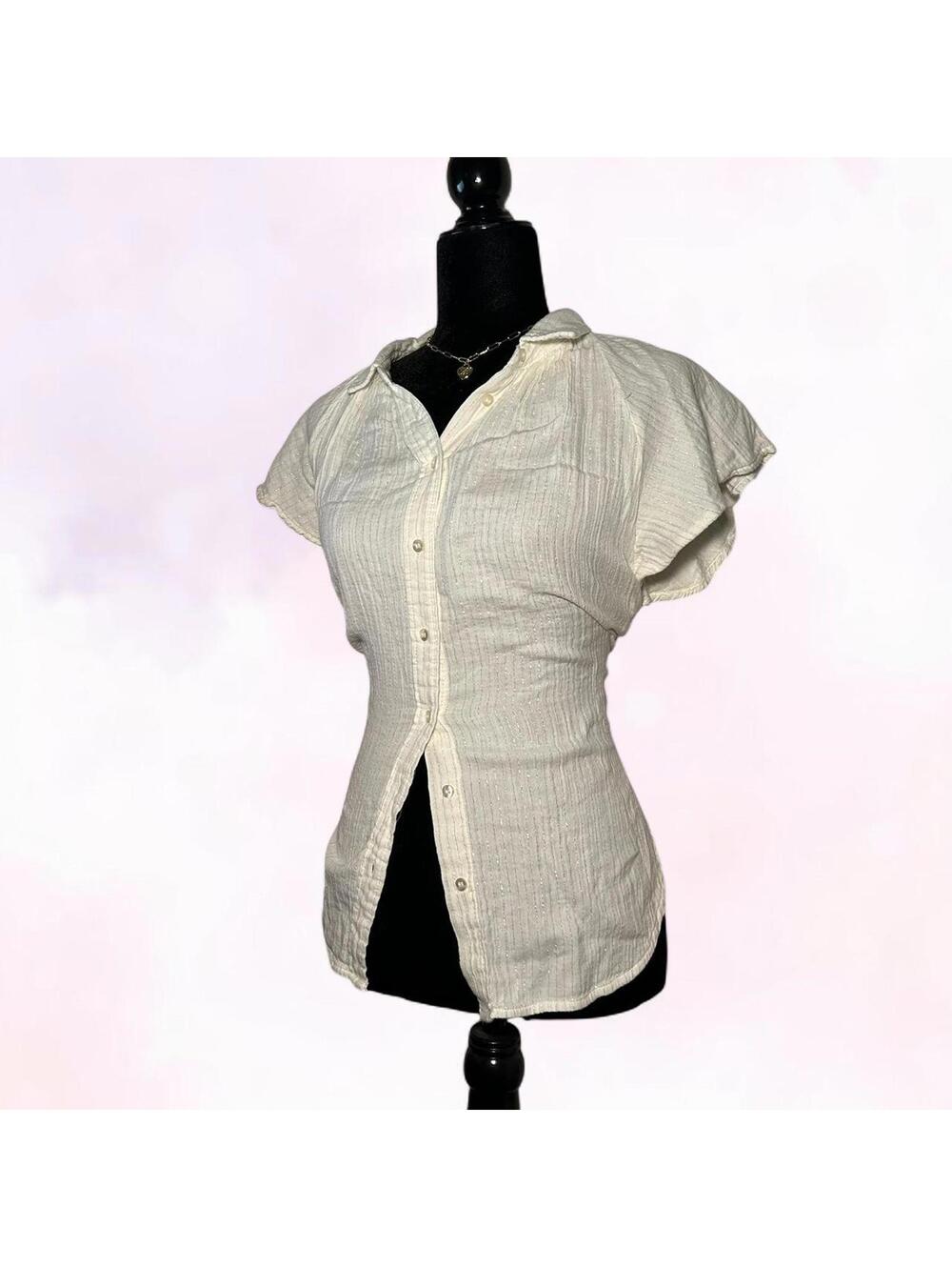 Gap White Shimmer Button Up Blouse Minimalist Chic Size S - Picture 2 of 8